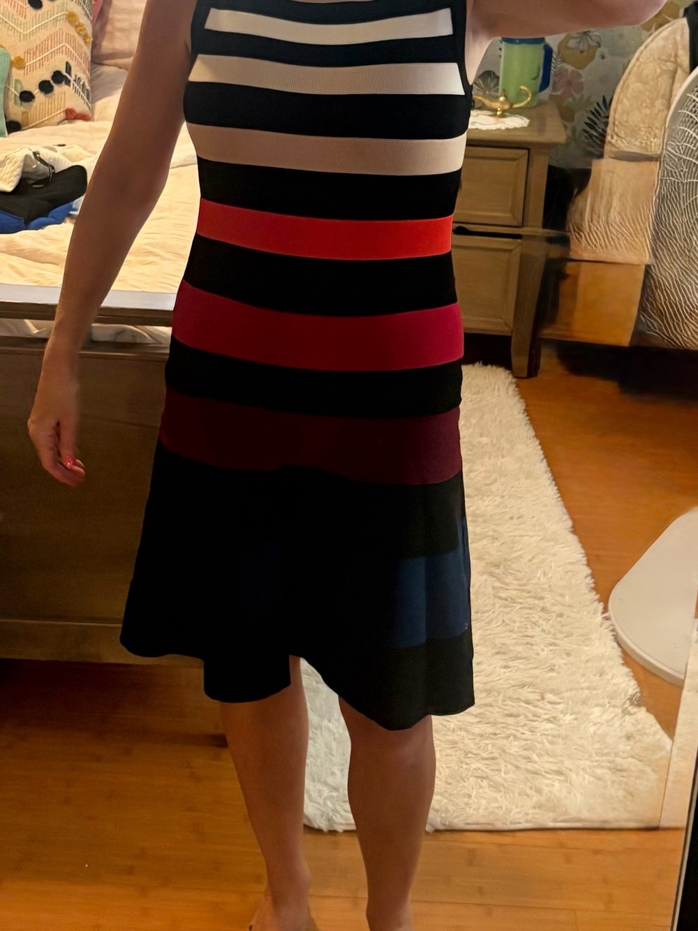 Karen Millen Sleeveless Striped Midi Dress in Black, White, Red, Burgundy, Navy